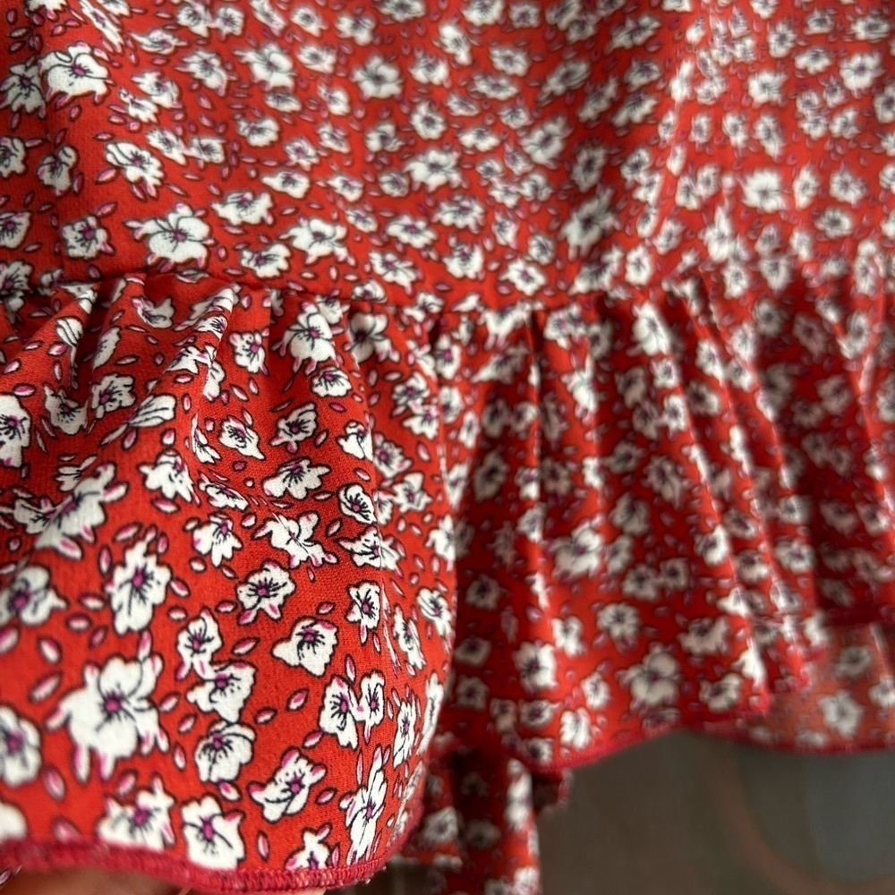 SHEIN Red Floral Tie Front Peplum Blouse Women’s Boho Cottagecore Crop Top - Picture 15 of 15